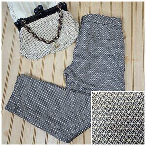 J. Crew Size 2 Gray/Tan Medallion Print 100% Silk Cropped Dress Pants TaperedLeg